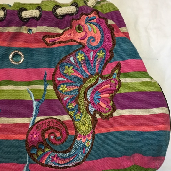 Brighton Colourful Seahorse Beach Maxi Woven Tote Bag - Picture 7 of 16